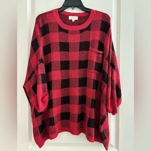 Jess Lea 2XL 3XL Red Black Buffalo Plaid Sweater Top